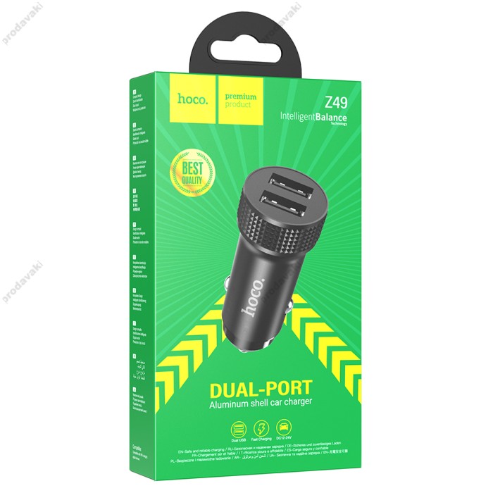 Автомобільний зарядний пристрій HOCO Z49 Level dual port Car charger 12W Black