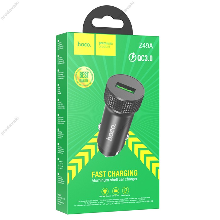 Автомобільний зарядний пристрій Hoco Z49A Level single port Car charger QC 3.0A 18W Black