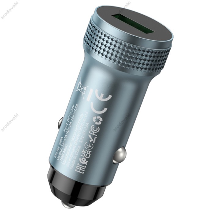 Автомобільний зарядний пристрій Hoco Z49A Level single port Car charger QC 3.0A 18W Metal grey