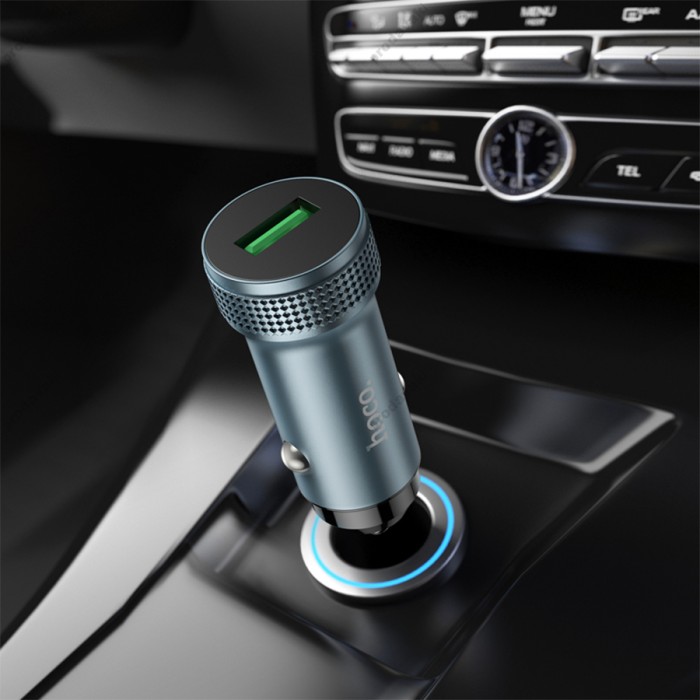 Автомобільний зарядний пристрій Hoco Z49A Level single port Car charger QC 3.0A 18W Metal grey