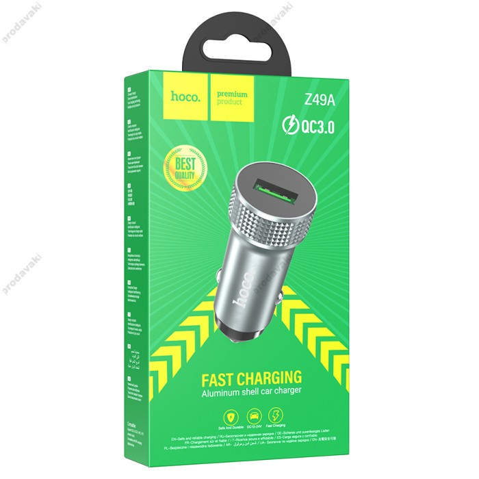 Автомобільний зарядний пристрій Hoco Z49A Level single port Car charger QC 3.0A 18W Metal grey