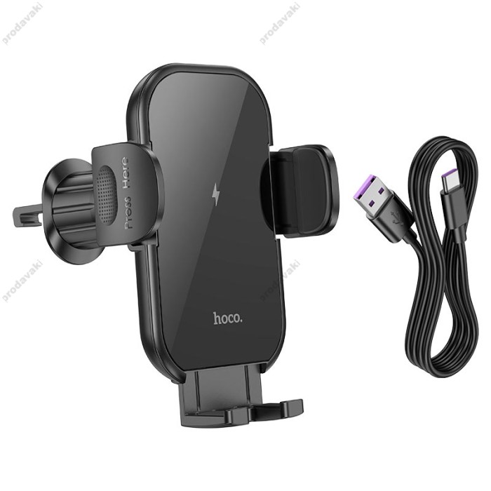 Автомобільний тримач із бездротовою зарядкою Hoco HW4 Journey wireless fast charging Car holder Black