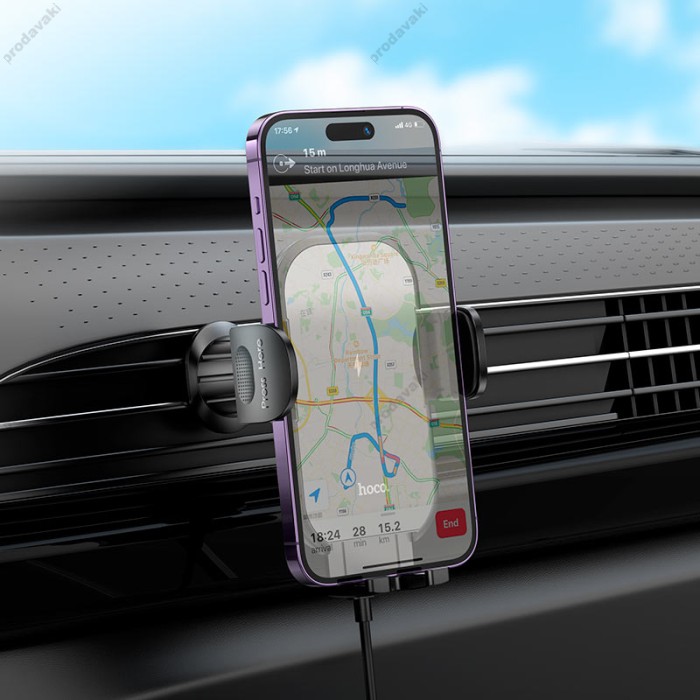 Автомобільний тримач із бездротовою зарядкою Hoco HW4 Journey wireless fast charging Car holder Black