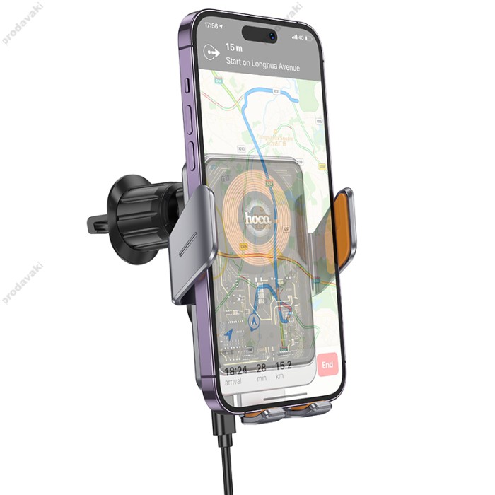 Автомобільний тримач із бездротовою зарядкою Hoco HW7 Transparent Discovery Edition wireless fast charging 15W Black