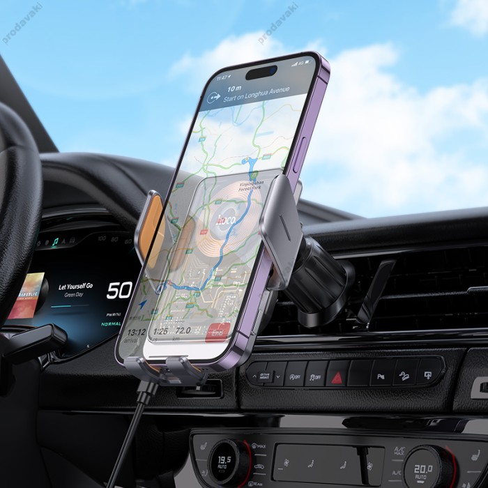 Автомобільний тримач із бездротовою зарядкою Hoco HW7 Transparent Discovery Edition wireless fast charging 15W Black