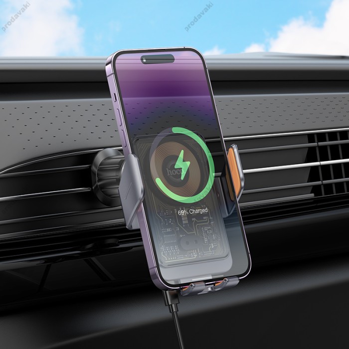 Автомобільний тримач із бездротовою зарядкою Hoco HW7 Transparent Discovery Edition wireless fast charging 15W Black