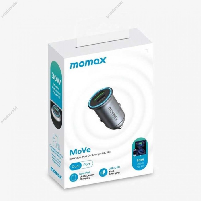 Автомобільний зарядний пристрій Momax UC18E Dual Port U+C 30W Grey