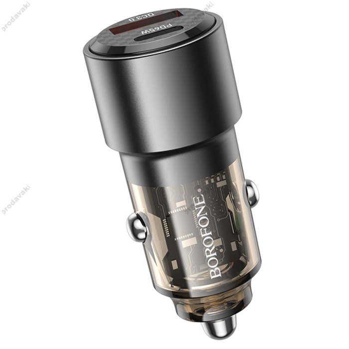 Автомобільний зарядний пристрій BOROFONE BZ20A Smart dual port 3A 83W Transparent Black