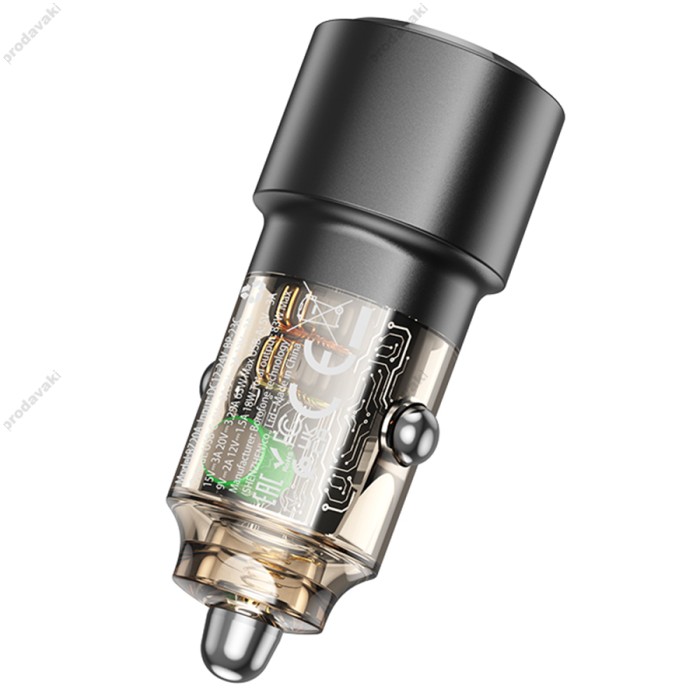 Автомобільний зарядний пристрій BOROFONE BZ20A Smart dual port 3A 83W Transparent Black