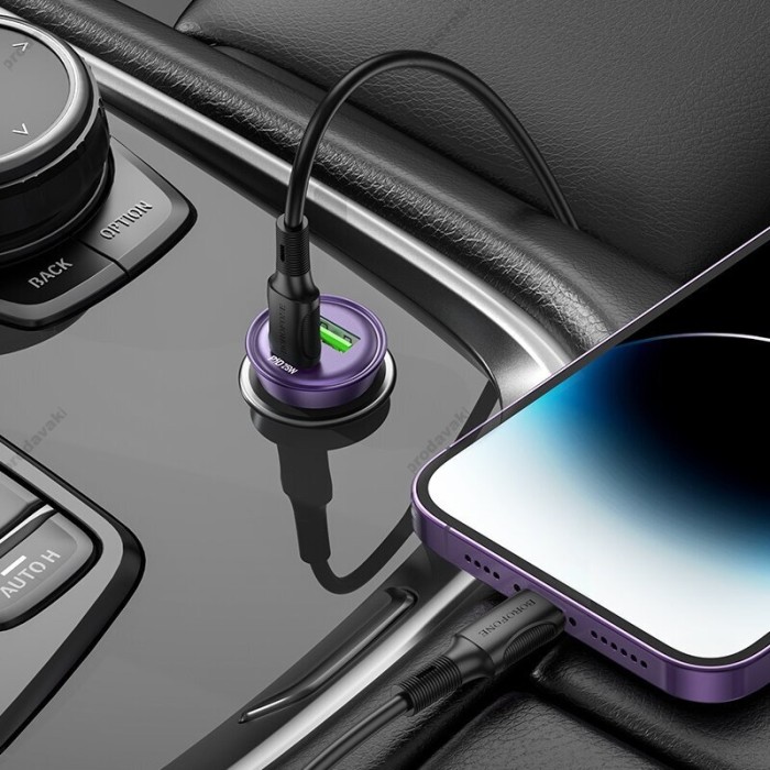 Автомобільний зарядний пристрій BOROFONE BZ20A Shadow Lightning Cable 3A 43W Transparent Purple
