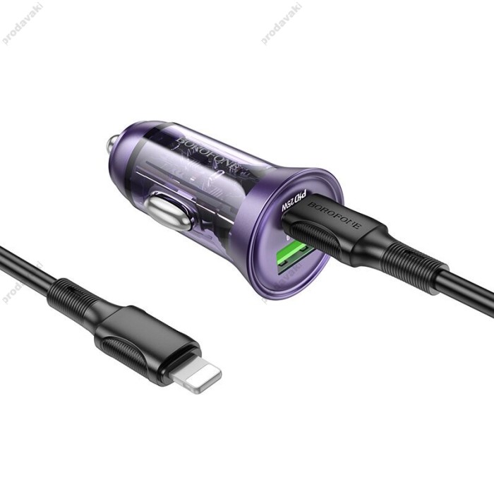 Автомобільний зарядний пристрій BOROFONE BZ20A Shadow Lightning Cable 3A 43W Transparent Purple
