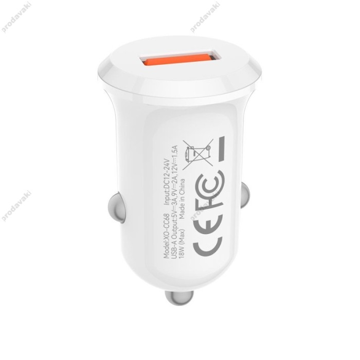 Автомобільний зарядний пристрій XO CC68 Mini Smart Single 18W White