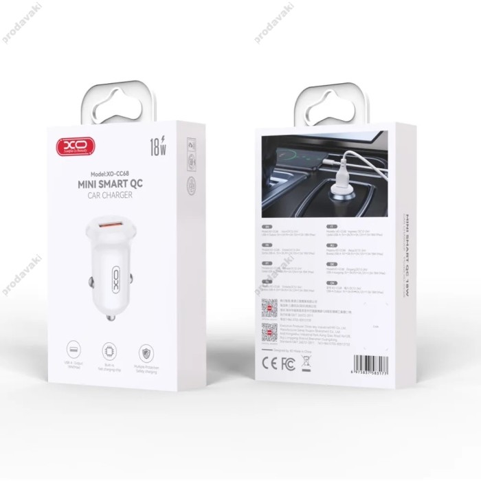 Автомобільний зарядний пристрій XO CC68 Mini Smart Single 18W White