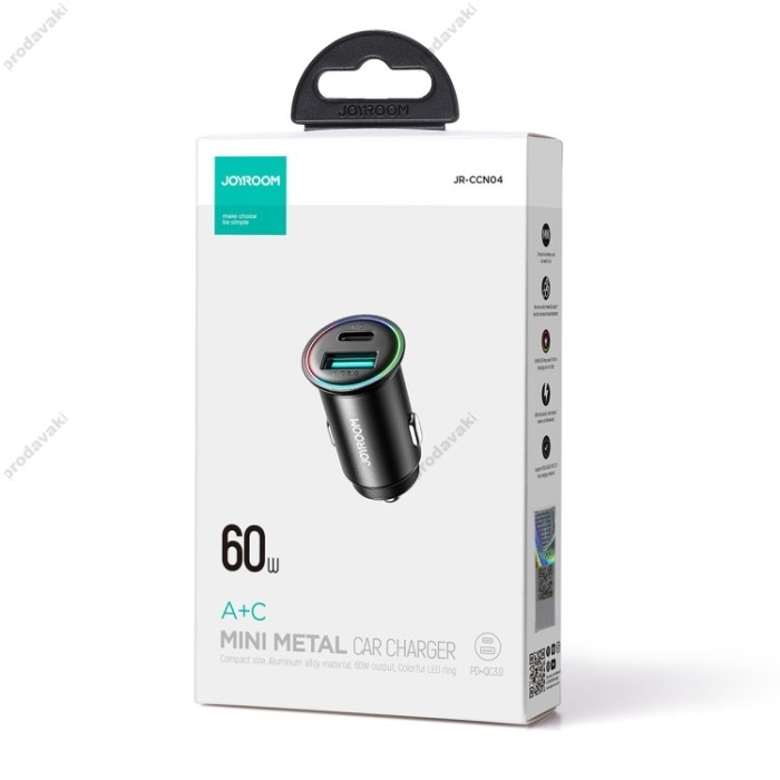 Автомобільний зарядний пристрій Joyroom JR-CCN04 Mini Metal A+C 60W Black
