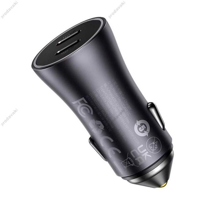 Автомобільний зарядний пристрій Baseus Golden Contactor Pro Dual Fast Charger C+C 40W Dark Grey CGJP000013