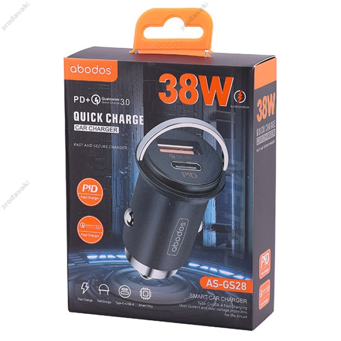 Автомобільний зарядний пристрій Abodos AS-GS28 Quick U+C 38W Black