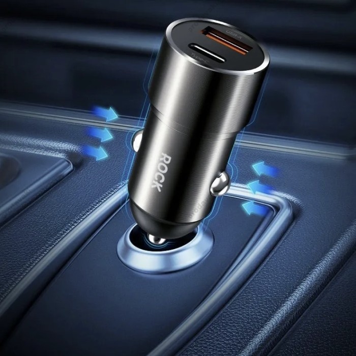 Автомобільний зарядний пристрій Rock H20 Dual Port A+C 15W Black
