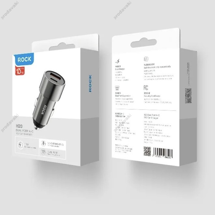 Автомобільний зарядний пристрій Rock H20 Dual Port A+C 15W Black