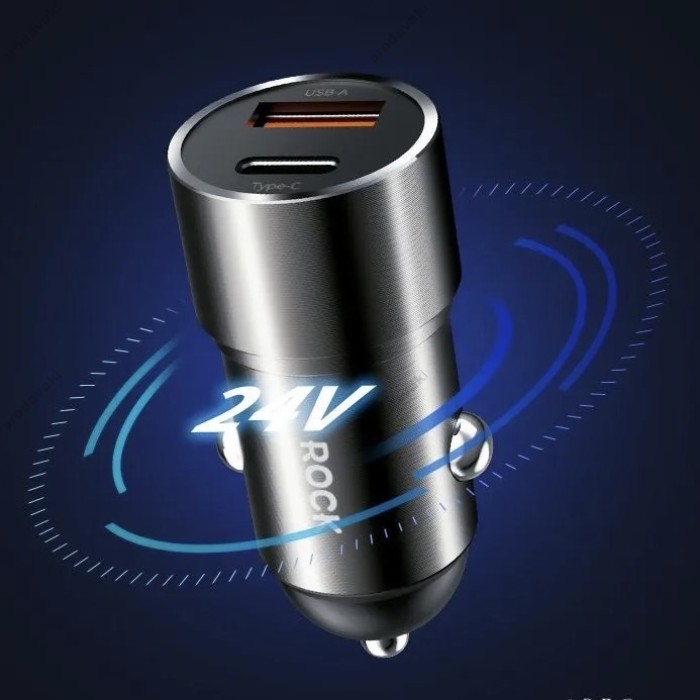Автомобільний зарядний пристрій Rock H20 Dual Port A+C 15W Black