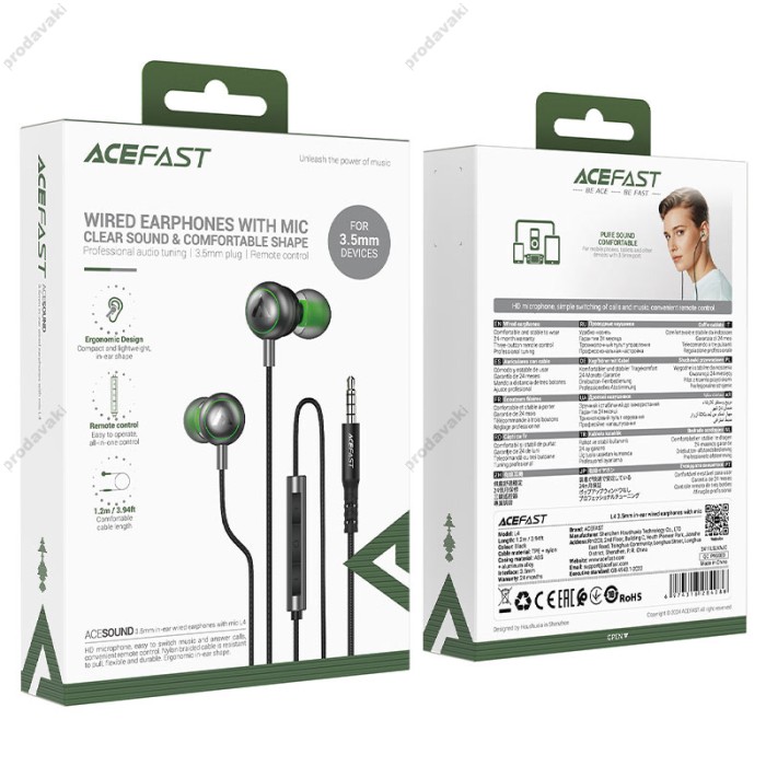 Дротові навушники ACEFAST L4 in-ear wired earphones with mic 3.5mm Black
