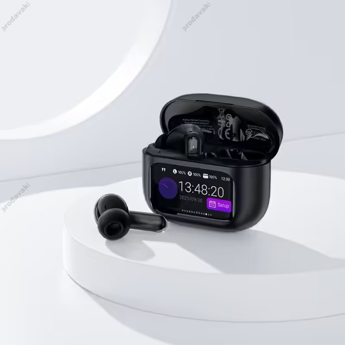 Бездротові Bluetooth навушники ACEFAST W6 smart screen active noise cancelling true wireless earbuds BT 5.4 Black
