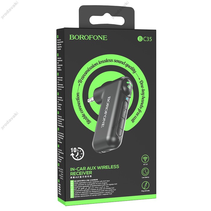 Автомобільний Bluetooth адаптер Borofone BC35 Wideway car AUX BT receiver BT 5.0 Black