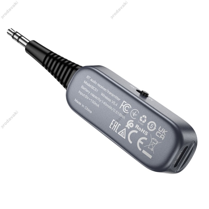 Автомобільний Bluetooth адаптер Borofone BC51 Clear Way AUX BT 5.4 Grey