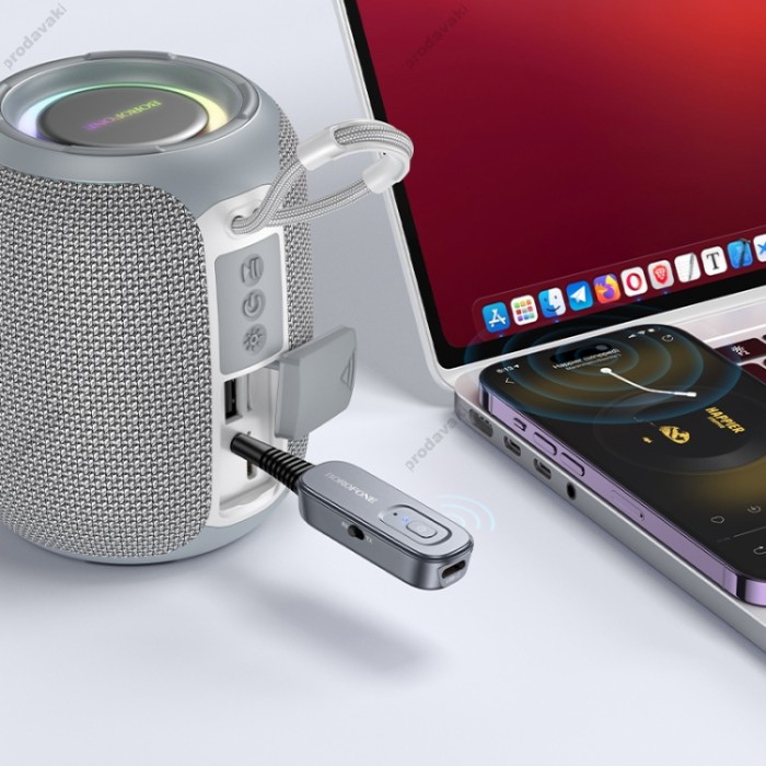 Автомобільний Bluetooth адаптер Borofone BC51 Clear Way AUX BT 5.4 Grey