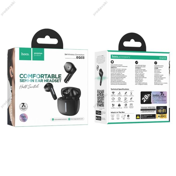 Бездротові Bluetooth навушники Hoco EQ33 Gem wireless headset BT 5.4 Black