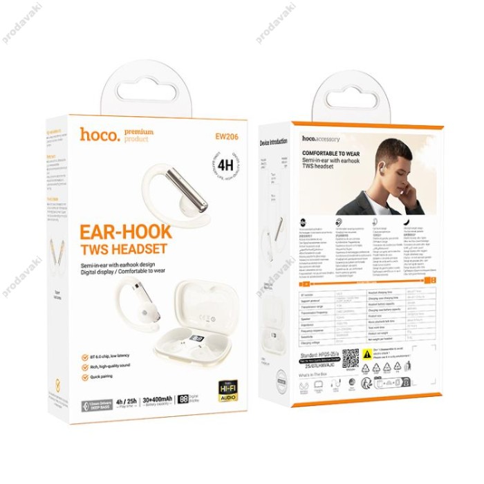 Бездротові навушники Bluetooth Hoco EW206 Mist True BT 6.0 White