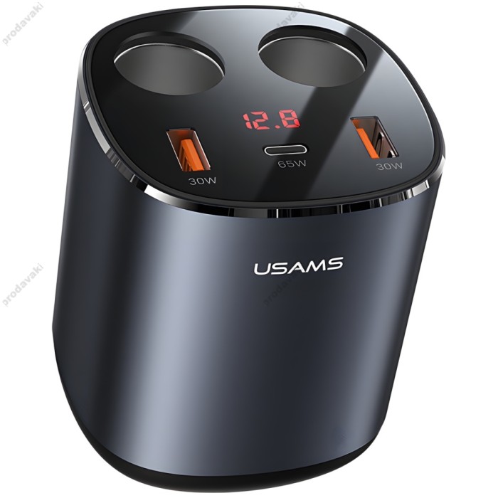 Автомобільний зарядний пристрій розгалужувач USAMS C28 Dual Cigarette Lighters Digital Black