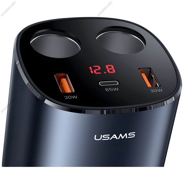 Автомобільний зарядний пристрій розгалужувач USAMS C28 Dual Cigarette Lighters Digital Black
