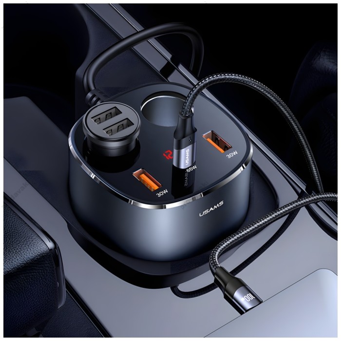 Автомобільний зарядний пристрій розгалужувач USAMS C28 Dual Cigarette Lighters Digital Black
