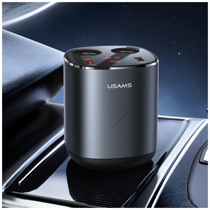 Автомобільний зарядний пристрій розгалужувач USAMS C28 Dual Cigarette Lighters Digital Black