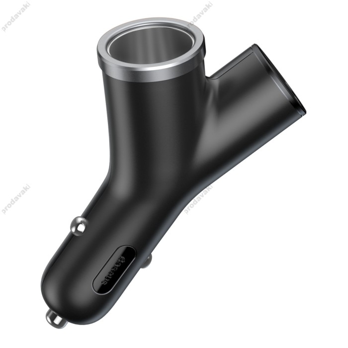 Автомобільний зарядний пристрій розгалужувач BASEUS Y-type Dual USB + Cigarete Lighter Black CCALL-YX01