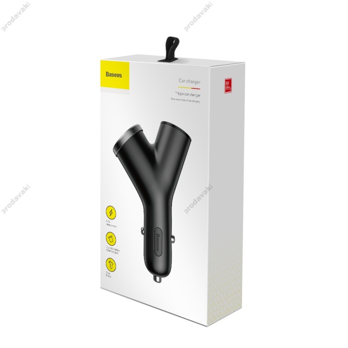 Автомобільний зарядний пристрій розгалужувач BASEUS Y-type Dual USB + Cigarete Lighter Black CCALL-YX01