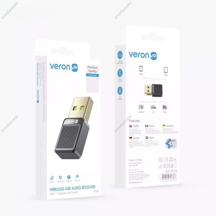 Аудіо ресивер Bluetooth для музики Veron VR-09 Audio Receiver Black