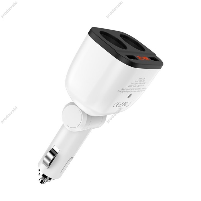 Автомобільний зарядний пристрій розгалужувач HOCO Z28 Power Ocean 3.1A White
