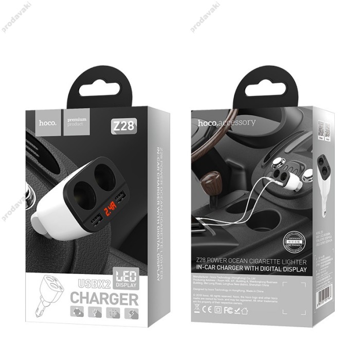Автомобільний зарядний пристрій розгалужувач HOCO Z28 Power Ocean 3.1A White