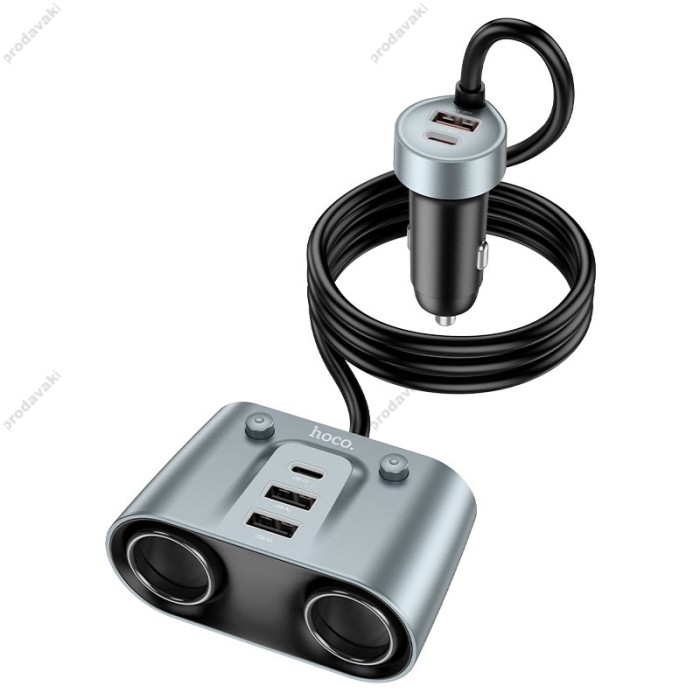 Автомобільний зарядний пристрій розгалужувач HOCO Z51 cigarette lighter Car charger 147W Metal gray