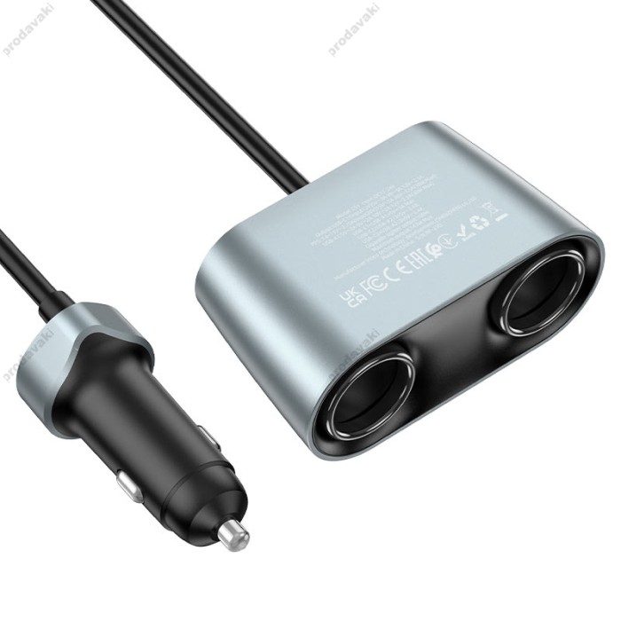 Автомобільний зарядний пристрій розгалужувач HOCO Z51 cigarette lighter Car charger 147W Metal gray