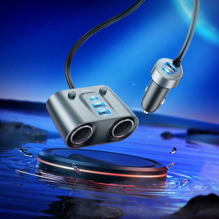Автомобільний зарядний пристрій розгалужувач HOCO Z51 cigarette lighter Car charger 147W Metal gray
