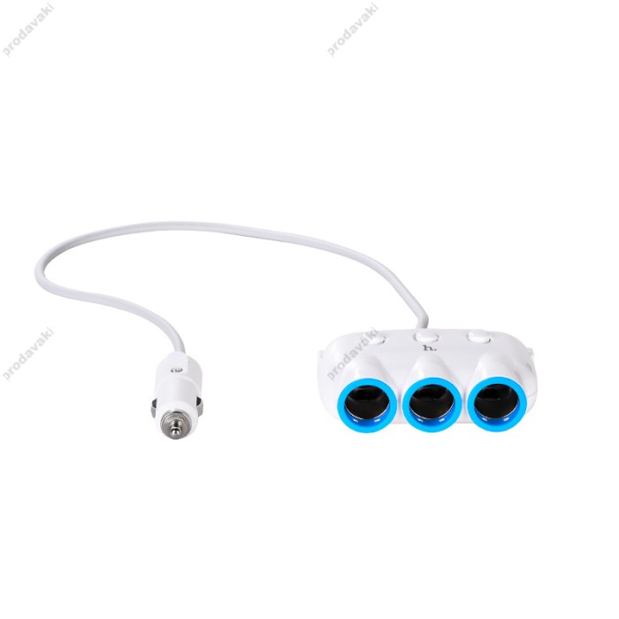 Автомобільний зарядний пристрій розгалужувач HOCO C1 dual USB triple cigarette 3in1 White