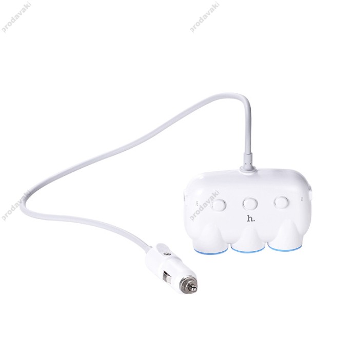 Автомобільний зарядний пристрій розгалужувач HOCO C1 dual USB triple cigarette 3in1 White