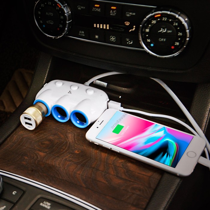 Автомобільний зарядний пристрій розгалужувач HOCO C1 dual USB triple cigarette 3in1 White
