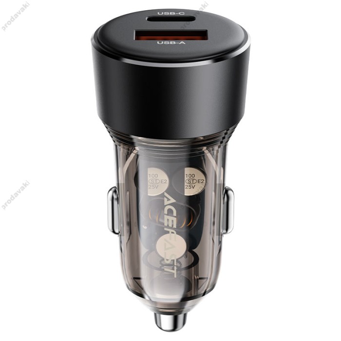 Автомобільний зарядний пристрій ACEFAST B12 PD dual port car charger 3A 60W Black