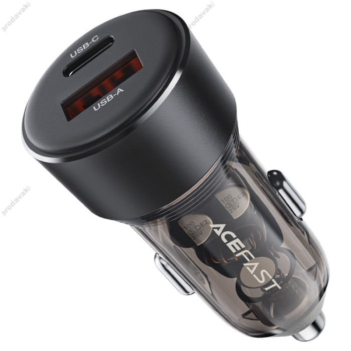 Автомобільний зарядний пристрій ACEFAST B12 PD dual port car charger 3A 60W Black