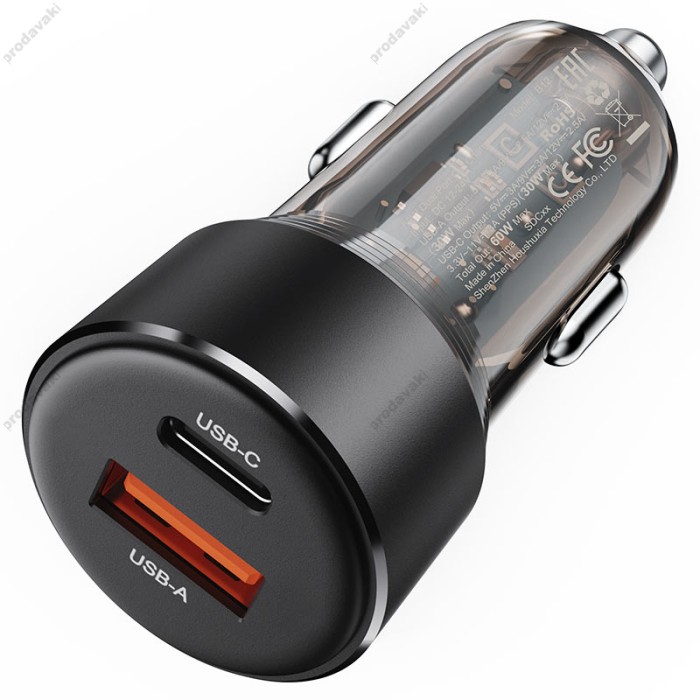 Автомобільний зарядний пристрій ACEFAST B12 PD dual port car charger 3A 60W Black