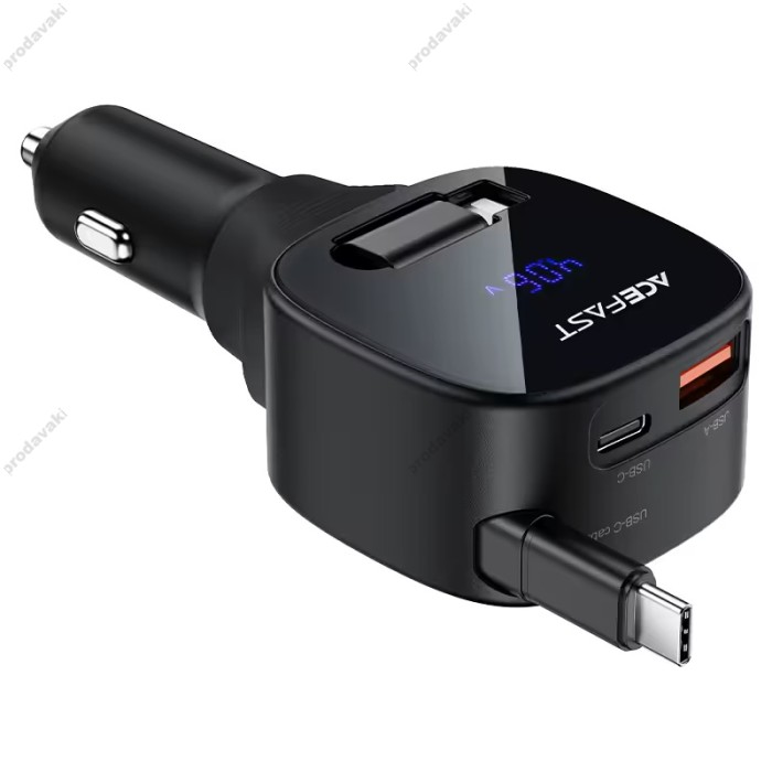 Автомобільний зарядний пристрій ACEFAST B17 car charger with telescopic cable 3A 95W Black