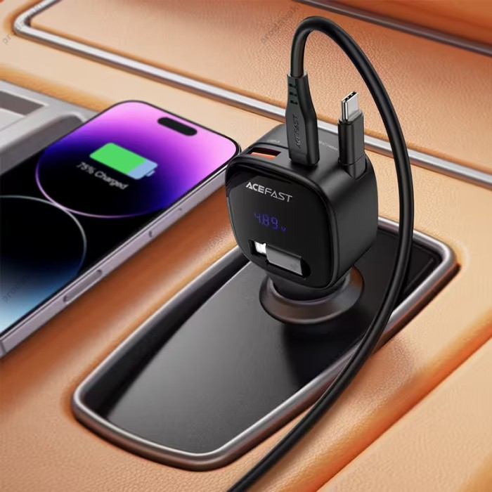 Автомобільний зарядний пристрій ACEFAST B17 car charger with telescopic cable 3A 95W Black